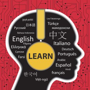 concept for learning to speak different languages with a headphone